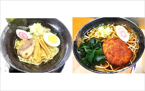 （左）ラーメン（右）コロッケそば